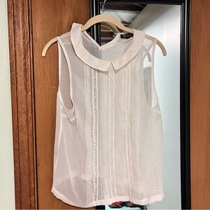 Topshop Sheer Cream Sleeveless Blouse with Peter Pan Collar